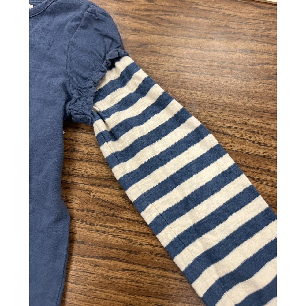 7 Hatley Girls top Star Blue White Stripes Sleeve - Picture 3 of 6